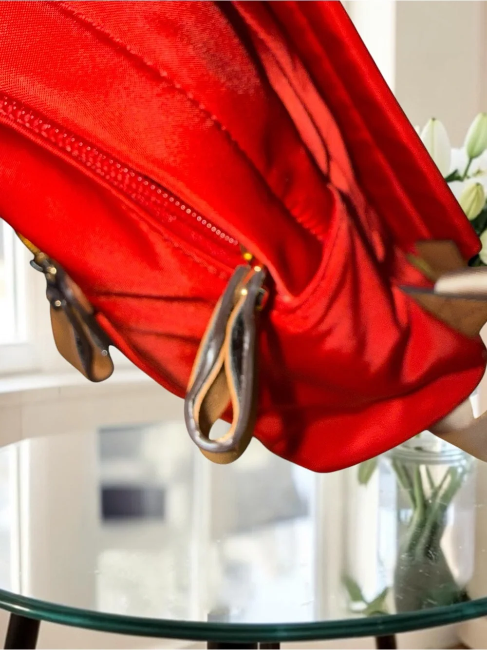 Michael Kors Kelsey Large Nylon Backpack – Bright Red & Gold EUC